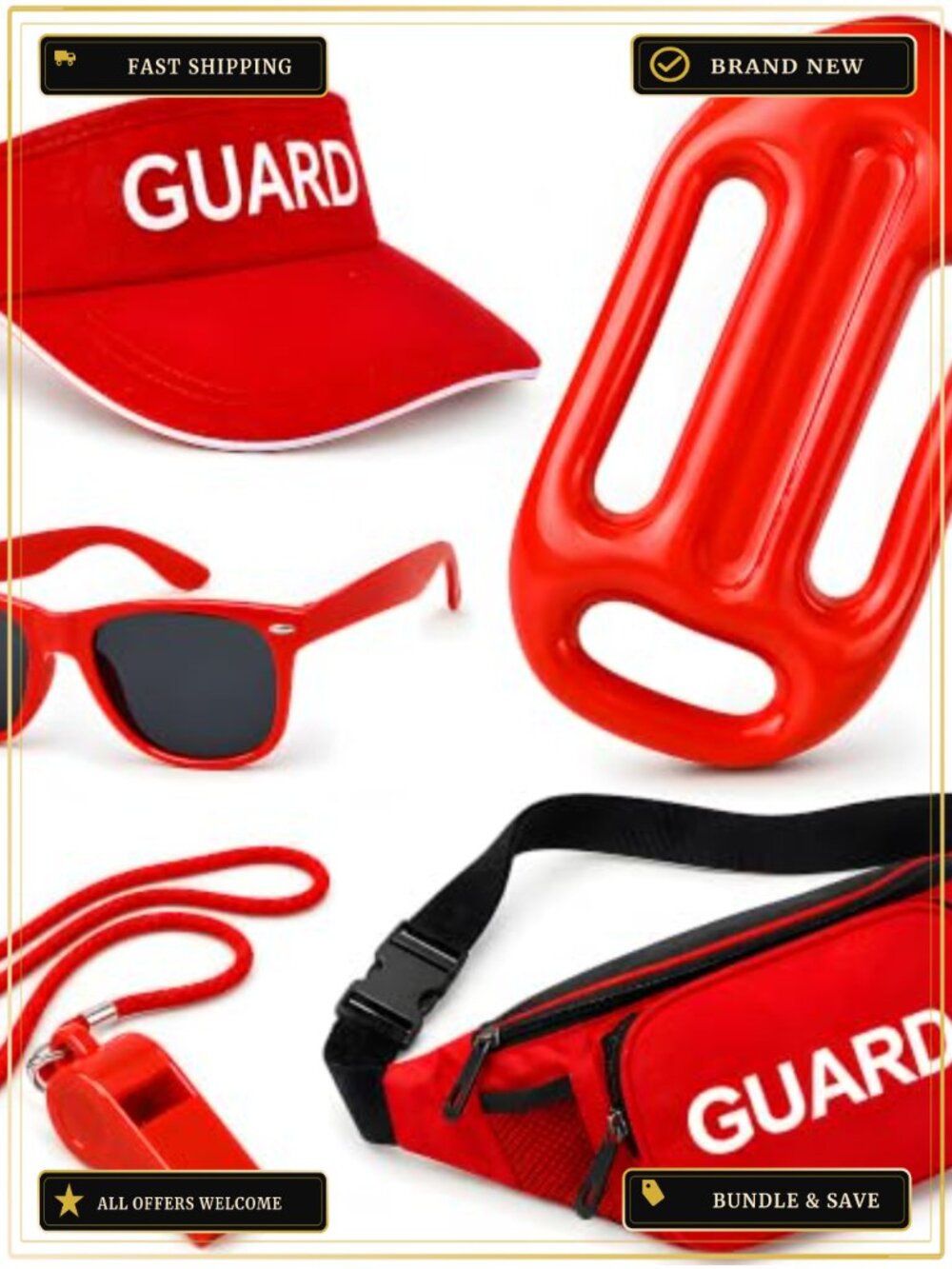 LED Guard Costume Set Hat Sunglasses Fanny Pack Whistle Lanyard Party Dress Up